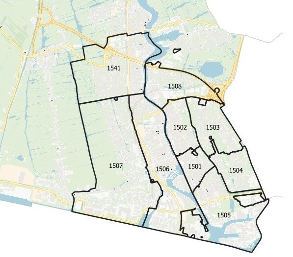 Kaart Rosmolenbuurt met postcodes die in aanmerking komen voor Volkshuisvestingsfonds.